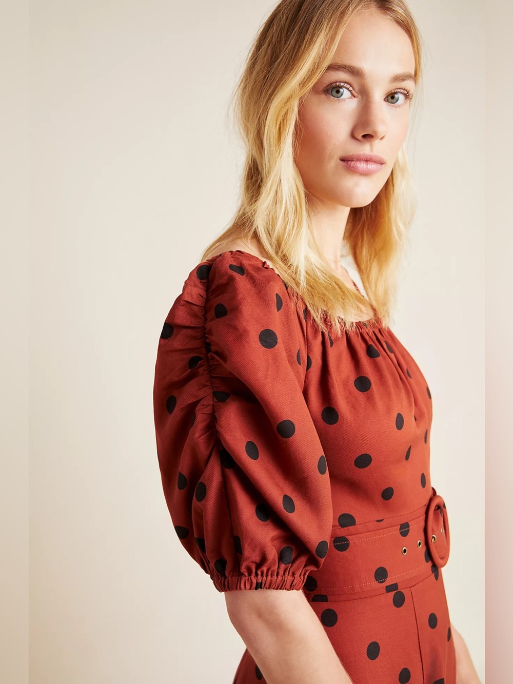 Anthropologie Maeve Lucienne Off-The-Shoulder Maxi Dress US 4 Brown Rust Orange - Picture 4 of 13